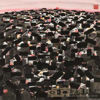 吴冠中 2002年作 残阳如血 镜心 68×68cm